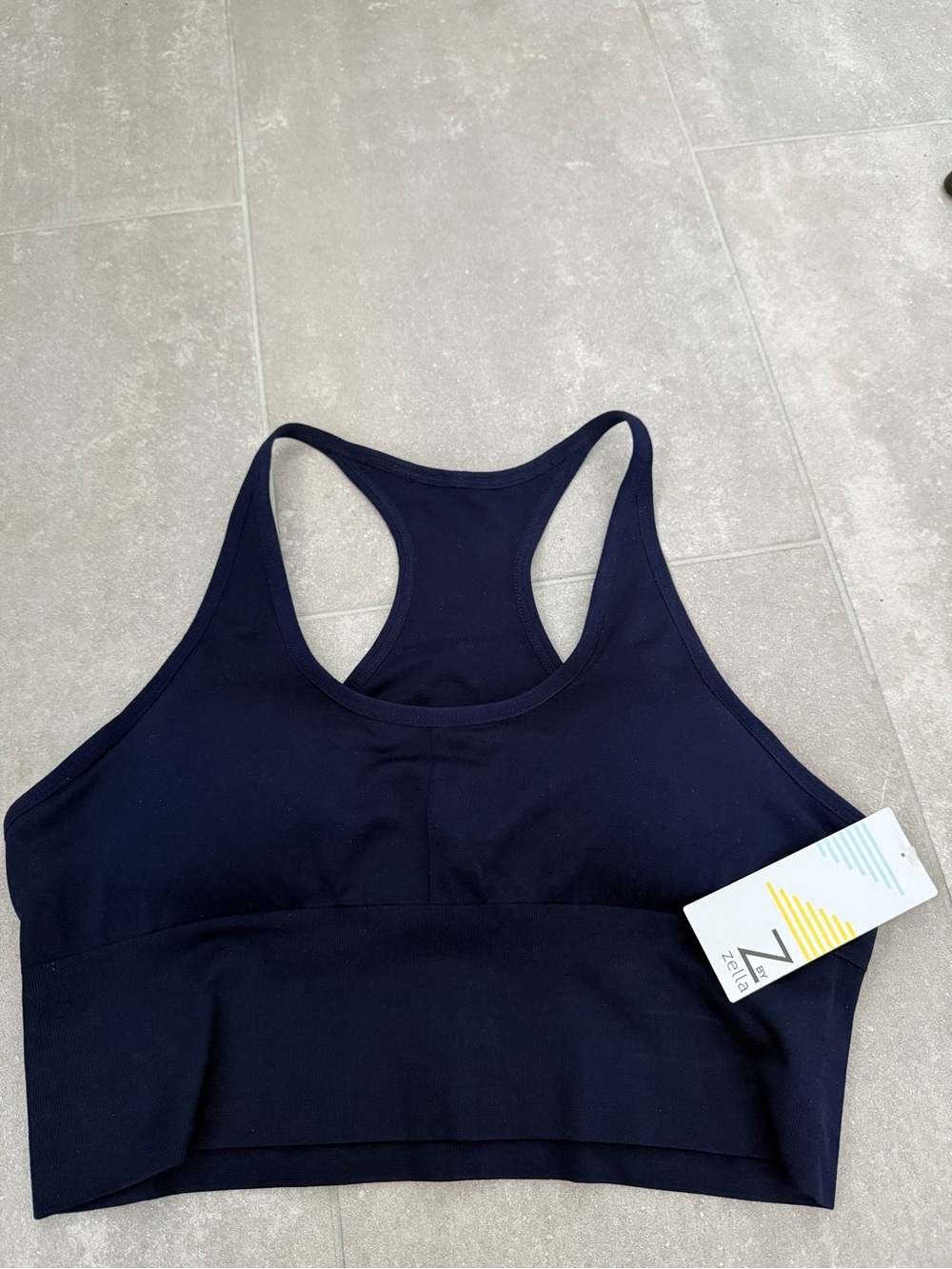 NEW Z by Zella Women’s Seamless Racerback Padded Sport Bra, Blue (navy); Sz XL